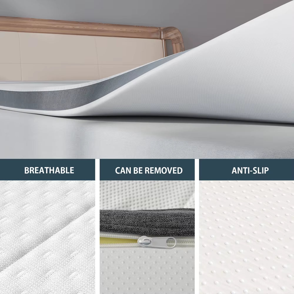 Premium Memory Foam Mattress Toppers with Zipper Bamboo Cover Soft Gel Foam Bed King Queen Twin Full Size Mattress Help Sleep