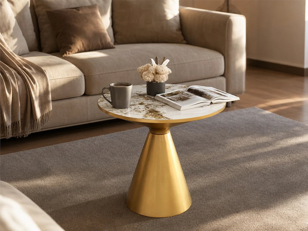 4:3 lifestyle photograph of the Kidoludo Table Basse Extensible styled in a cozy living room. On the